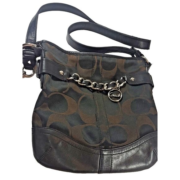 Coach Handbags - Coach Canvas/Leather F19730 Signature Crossbody Optic Chain Black Should…